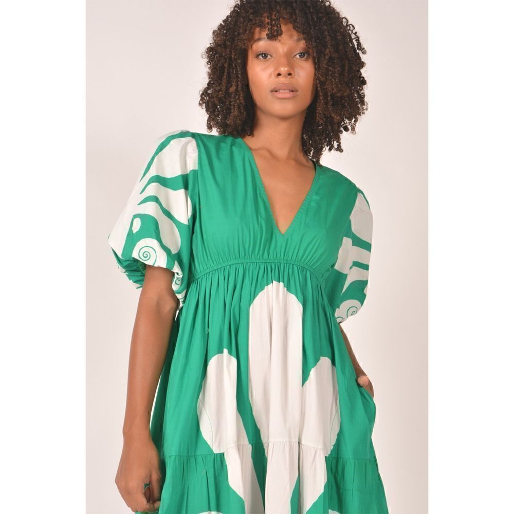 Itami Elda Dress Mayan Green V-Neck midi cotton poplin vacation size 0 NWT $200 - Picture 3 of 8